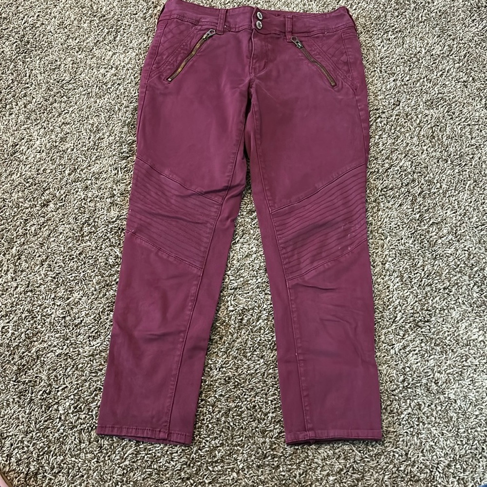 Skinny Maroon Moto Jeggings.